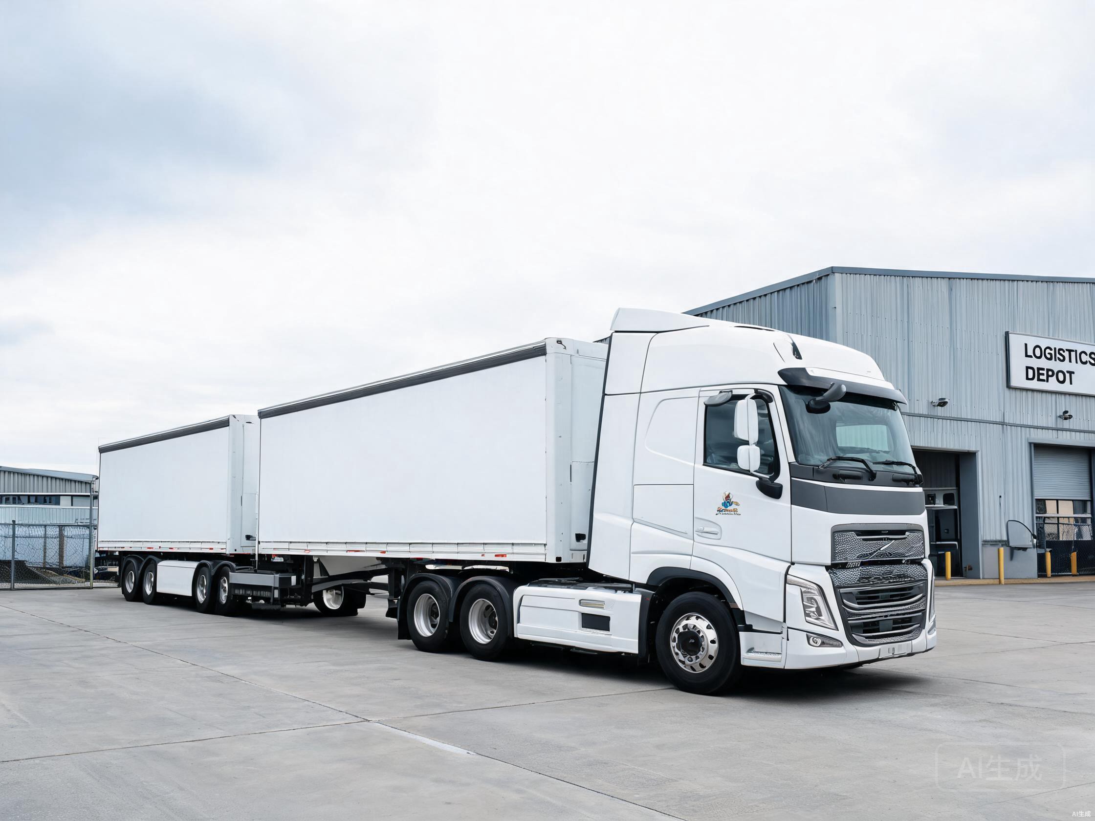 B-double combination truck with prime mover and two trailers