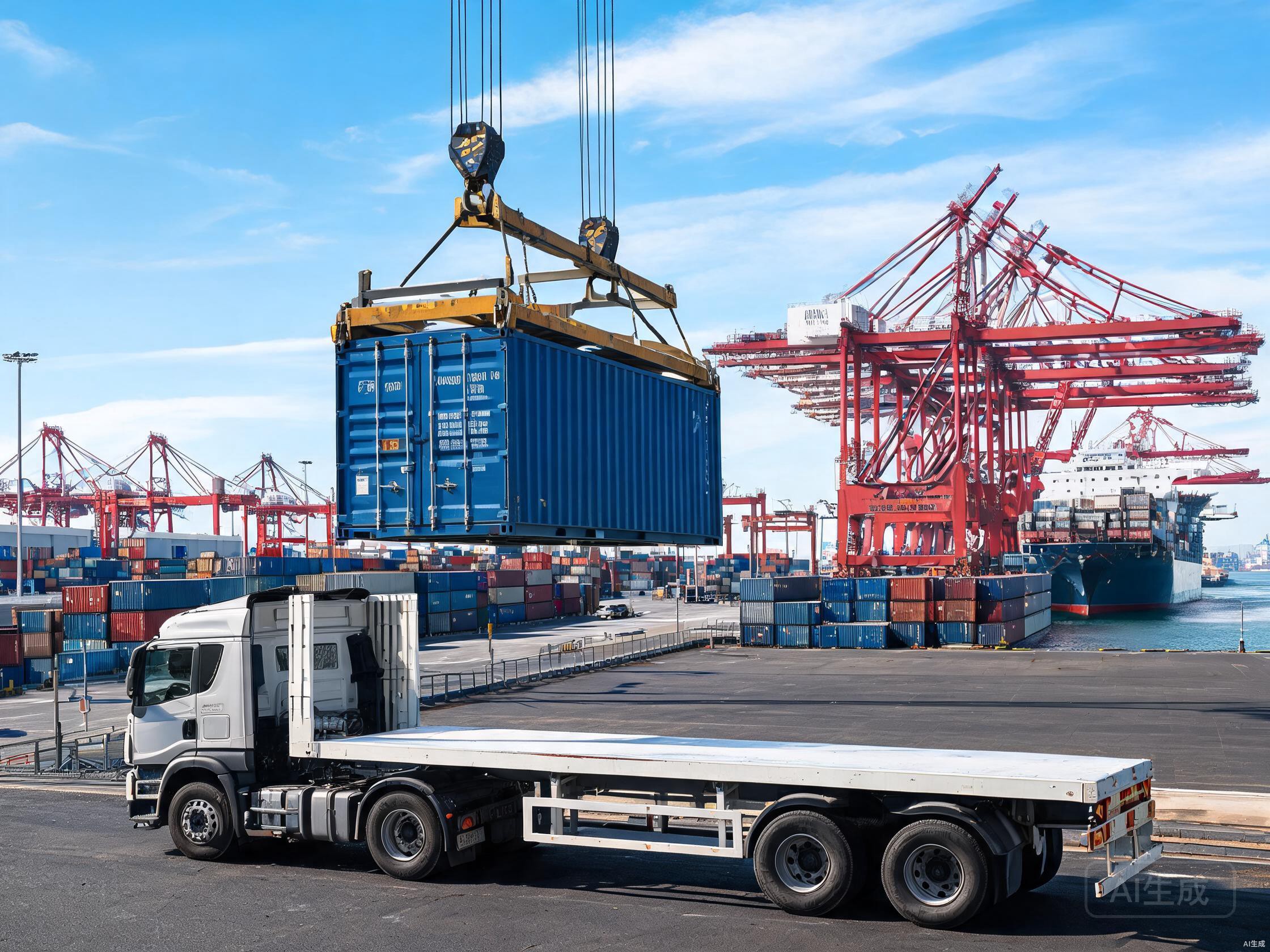 Container skel trailer loaded with a shipping container