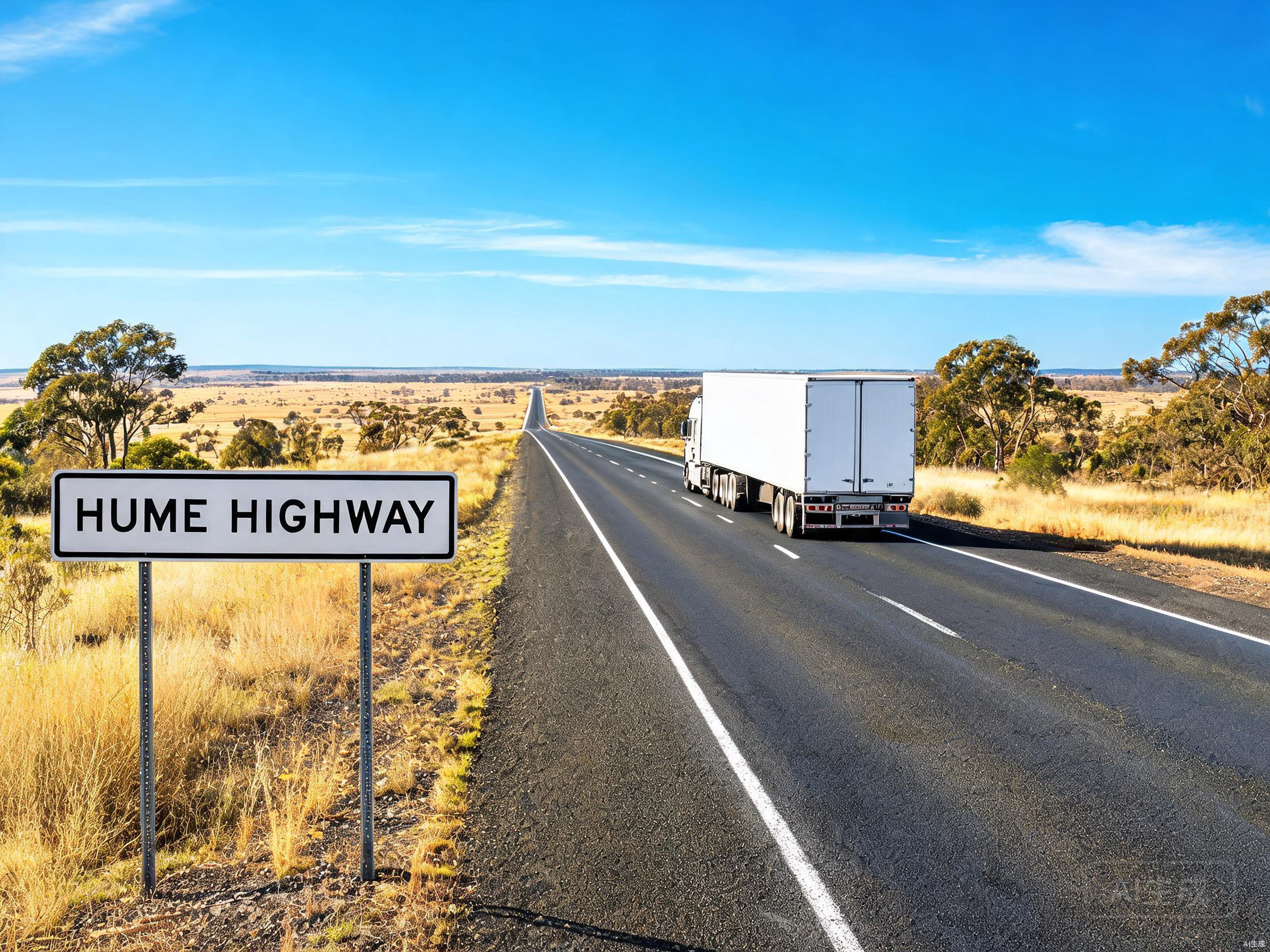 B-double truck transporting freight on an interstate highway