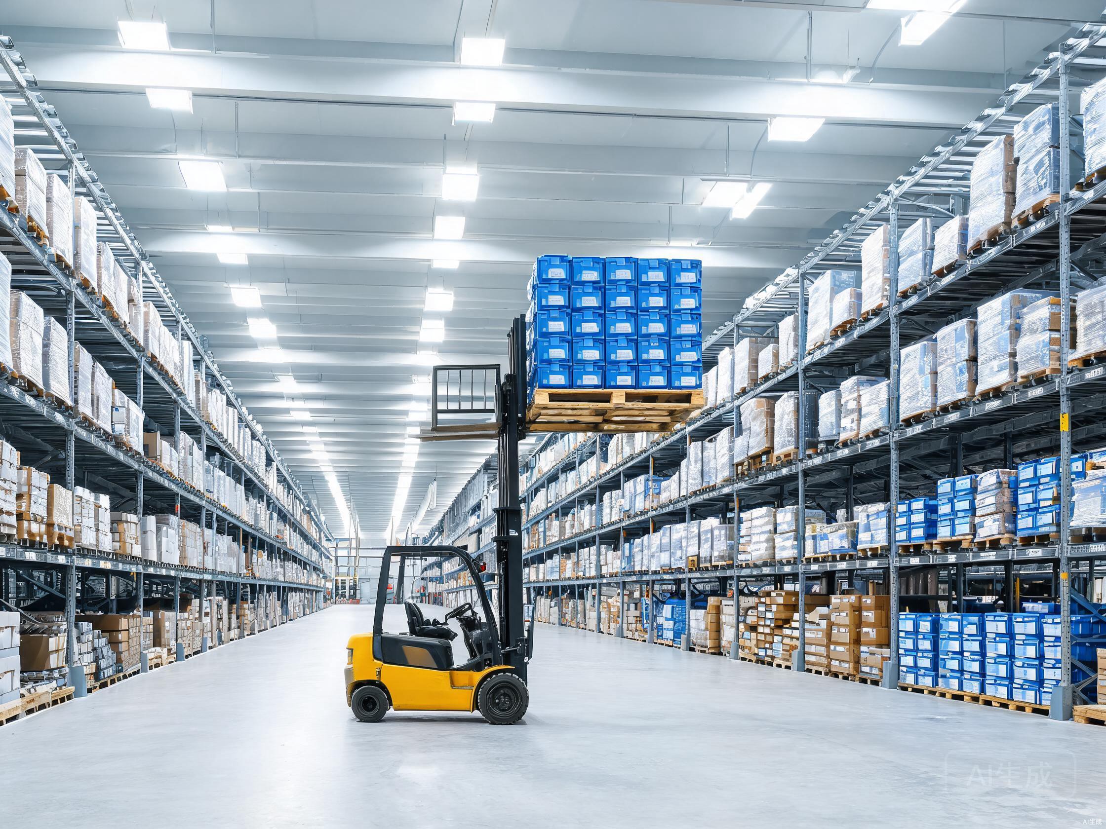 Warehouse interior with palletised cargo ready for distribution